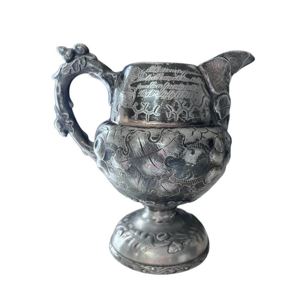 Charter Oak Silver Plate Creamer Ornate Victorian Meriden Britannia Co Engraved